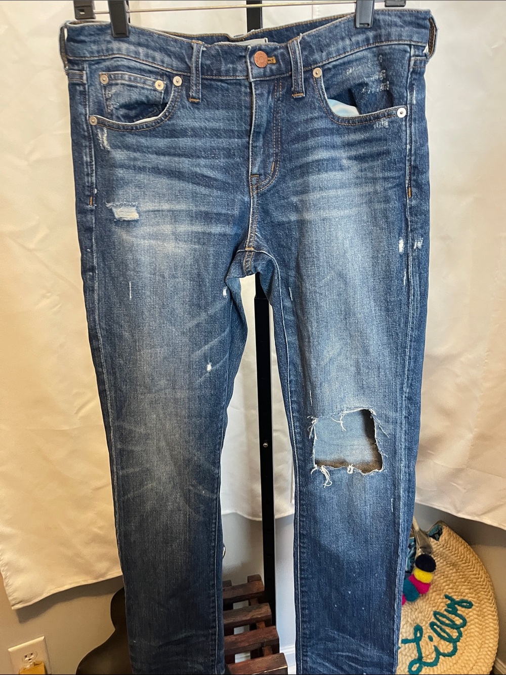 Madewell Distressed Dark Blue Skinny Jeans